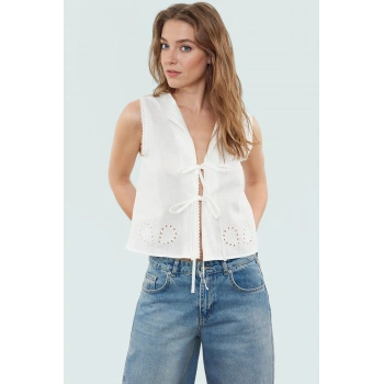 Bağcıklı Terrycotton Bluz Nefes Alan Pamuklu Dokuma Yazlık Şık Görünüm Özenle Seçilmiş