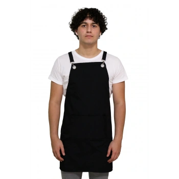 Barbanza Siyah Askılı Şef Önlüğü – Dayanıklı Kumaş, Mutfak Ve Barista Önlüğü