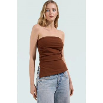 Basic Straplez Kolsuz Bluz %95 Pamuk Örme Kumaş Fitted Uzun Ömürlü Trend Tasarım