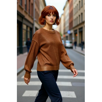 Bayan Basic Siluet Düşük Kol Rahat Kalıp Akrilik Triko Kazak Kış Günleri İçin Şık Seçim Kaliteli