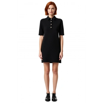 Bayan Smart Casual Düz Desenli Örme Kumaş Düğmeli Kısa Kollu Mini Elbise Sonbahar Kış Stili