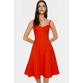 Belden Açılan Skater Midi Elbise %Pamuk Yazlık Günlük Kullanım Premium Kalite