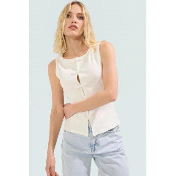 Bisiklet Yaka Fitilli Kaşkorse Bluz Pamuklu Yazlık Günlük Profesyonel Görünüm Modern Stil