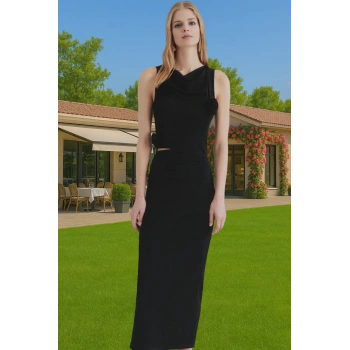 Bodycon Gül Detaylı Örme Abiye Elbise Polyester Yazlık Dayanıklı Malzeme Dayanıklı Malzeme