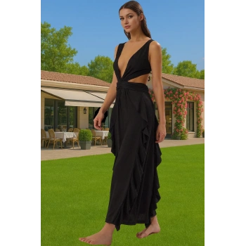 Bodycon Maxi Örme Elbise Cut Out Detay Yazlık Plaj Giyim Dayanıklı Malzeme Yüksek Kalite Modern Stil