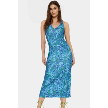 Bodycon Midi Elbise Çiçek Baskı 96% Polyester 120cm Boy Örme Kumaş Dayanıklı Malzeme