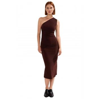 Bodycon Midi Elbise Kolsuz Tek Omuz Örme Kumaş Günlük Şık Dayanıklı Malzeme