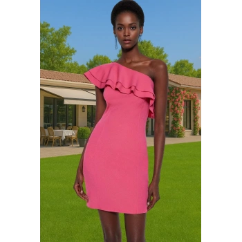 Bodycon Tek Omuz Mini Elbise Polyester Elastan Finike Yazlık Özel Tasarım Zarifane Tasarım
