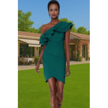 Bodycon Tek Omuzlu Mini Elbise Polyester Elastan Yazlık Şıklık Dayanıklı Malzeme Şık Görünüm