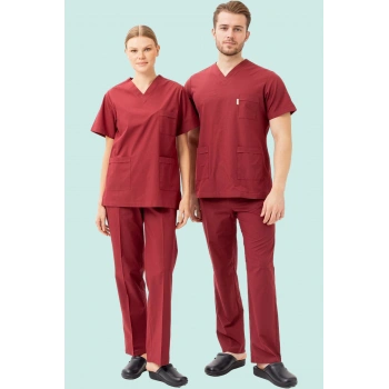 Bordos Terycotton Pantolon Is Gvenligi Uniforma Santolina Lastikli Bağcıklı Rahat Kesim Nefes