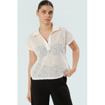 Brode Detaylı Rahat Kalıp Pamuklu Yazlık Bluz Premium Kalite Özel Tasarım Trend