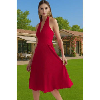 Bürümcük Dokuma Detaylı A Kesim Abiye Elbise Polyester Yazlık Mükemmel Uyum Seçkin Malzeme