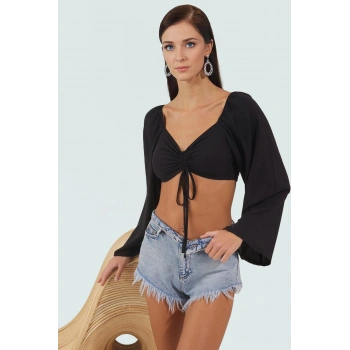 Büzgülü Uzun Kollu Viskoz Plaj Bluz Yazlık Şık Tasarım Premium Kalite Rahat Kullanım