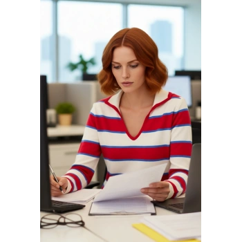 Casual Şıklık Sunan Kadın Triko Kazak Standart Kol Polo Yaka Çizgili Tasarımıyla Her Mevsim Sizinle