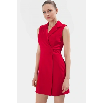 Ceket Yaka Mini Elbise Dokuma Polyester İş Elbisesi Profesyonel Görünüm