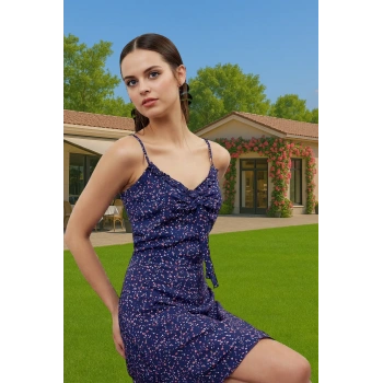 Çiçek Desenli A Kesim Mini Elbise Viskoz Yazlık Günlük Elbise Rahat Kullanım Modern Stil