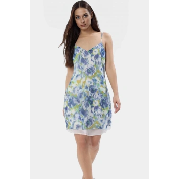 Çiçek Desenli A line Şifon Mini Elbise Polyester Kumaşlı Rahat Kalıp Dayanıklı Malzeme Yüksek Kalite