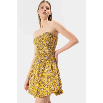 Çiçek Desenli Mini Elbise Pamuklu Dokuma Yazlık Rahat Günlük Kaliteli İşçilik