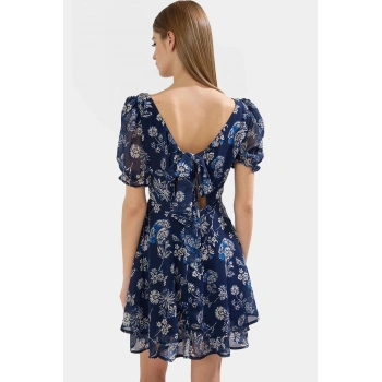 Çiçek Desenli Şifon Elbise Yazlık Mini Skater Günlük Kullanım İçin Trend Tasarım