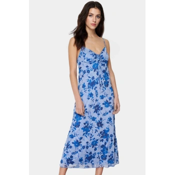 Çiçekli A Line Maxi Elbise Örme Kumaş Kolsuz Rahat Kesim Konforlu Ve Şık