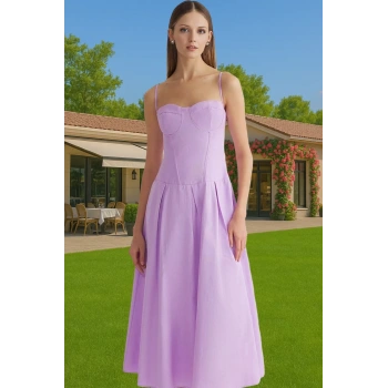 Çiçekli Desenli A Kesim Midi Boy Poplin Abiye Elbise Özenle Seçilmiş Mükemmel Uyum