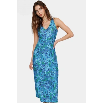 Çiçekli Desenli Midi Boy Kolsuz Bodycon Elbise Polyester Karışımlı Rahat Günlük Stil Mükemmel Uyum