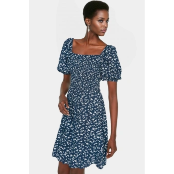 Çiçekli Desenli Mini Elbise Viskon Kumaş Rahat Kalıp Günlük Stil Seçkin Malzeme Kaliteli İşçilik