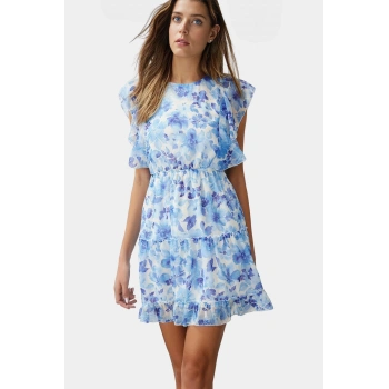 Çiçekli Desenli Mini Şifon Elbise Rahat Yazlık Günlük Kıyafet Mükemmel Uyum Zarifane Tasarım