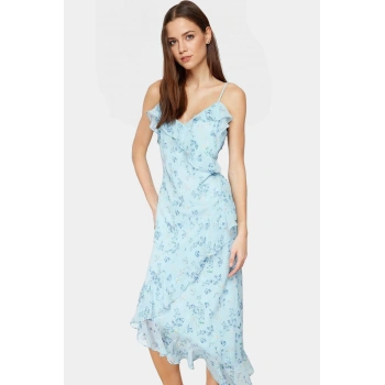 Çiçekli Desenli Şifon Maxi Elbise A Kesim V Yaka Yazlık Şık Görünüm Özenle Seçilmiş