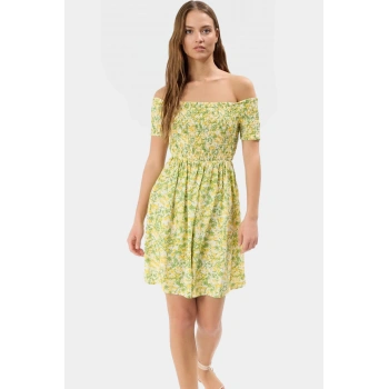 Çiçekli Gipeli Mini Elbise Yazlık Dokuma Kumaş Skater Kalıp Çok Zarifane Tasarım