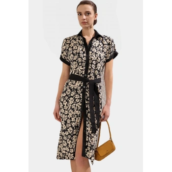 Çiçekli Midi Viskoz Gömlek Elbise Günlük Şık Tarz Uzun Ömürlü Özenle Seçilmiş Premium Kalite