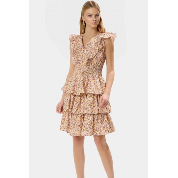 Çiçekli Mini Elbise %Pamuk Poplin Kumaş Skater Kalıp Yazlık Uzun Ömürlü Rahat Kullanım