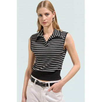 Çizgili Kolsuz Bluz Poliviskon Kaşkorse Kumaşlı Yazlık Rahat Ve Şık Kaliteli İşçilik