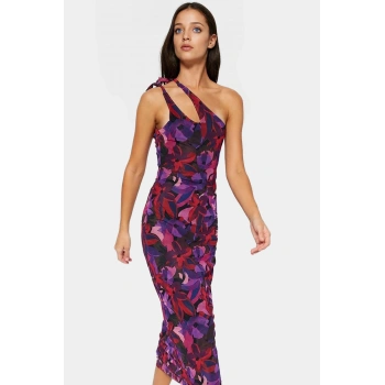 Çok Çiçek Desenli Maxi Elbise İnce Askılı Bodycon Örme Seçkin Malzeme Premium Kalite