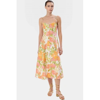 Çok Çiçekli Midi Elbise Skater Kalıp Polyester Yazlık Günlük Kullanım İçin Rahat Ve Şık