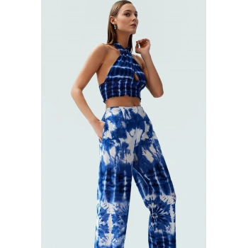 Çok Desenli Pamuklu Bluz Pantolon Takımı Rahat Kalıp Yazlık Plaj Giyim Zarifane Tasarım