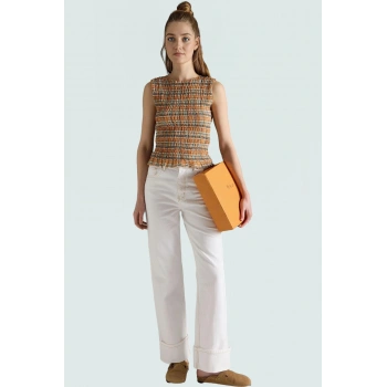 Çok Ekose Örme Bluz Fitted Kalıp Rahat Yazlık Giyim Konforlu Kesim Şık Görünüm Premium Kalite