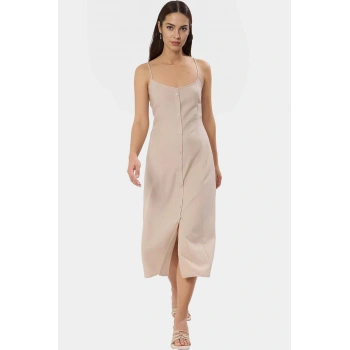 Cool & Comfort Dokuma Gömlek Elbise Polyester Midi Boy Kare Yaka Günlük Kullanım İçin