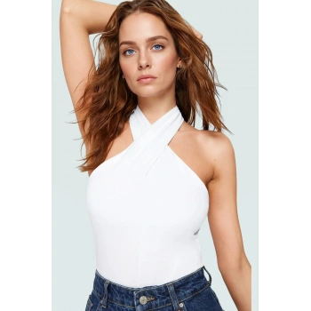 Crop Bluz Örme Boyundan Bağlamalı Rahat Günlük Stil Mükemmel Uyum Premium Kalite