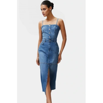Denim Bodycon Maxi Elbise %Pamuk Yazlık Casual Profesyonel Görünüm Günlük Kullanım İçin