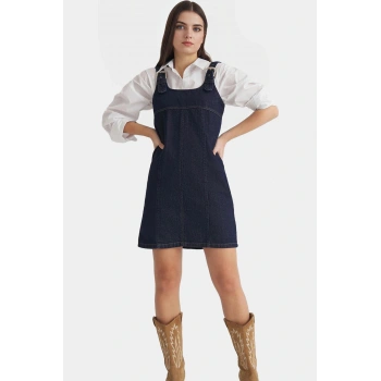 Denim Mini Elbise Ayarlanabilir Askılı Yazlık Pamuklu Günlük Tarz Uzun Ömürlü Zarifane Tasarım