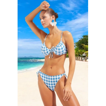 Desenli Bağlamalı Bikini Takımı Plaj Ve Havuz İçin Esnek Kumaş Şık Detaylı