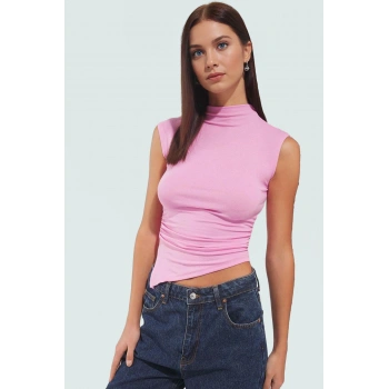 Dik Yaka Fitted Örme Bluz Regular Boy Asimetrik Kesim Mükemmel Uyum Özel Tasarım