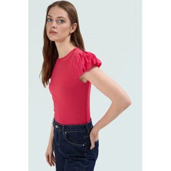 Dokuma Detaylı Kaşkorse Örme Bluz Regular Bisiklet Yaka Feminen Yazlık Günlük Kullanım İçin