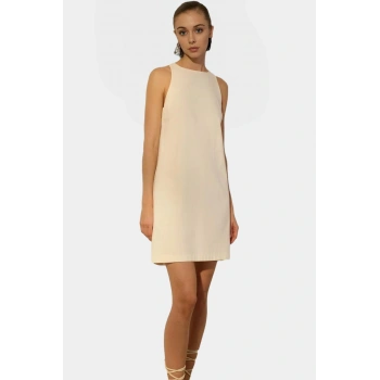 Dokuma Keten Karışımlı Mini Elbise 88cm Boy Rahat Kalıp Özenle Seçilmiş Günlük Kullanım İçin