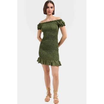 Dokuma Mini Elbise Bodycon Kalıp Balon Kollu Aerobin Vücudu Saran Rahat Ve Şık