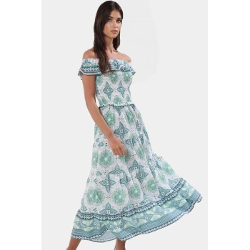 Dokuma Pamuklu A Kesim Maxi Elbise Çiçek Desenli Yazlık Rahat ve Şık Görünüm Trend Tasarım