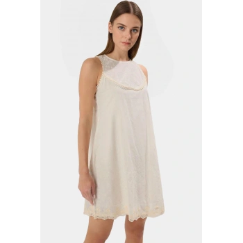 Dokuma Pamuklu A line Elbise Dantel Detaylar Mini Boy Yazlık Seçkin Malzeme Rahat Ve Şık