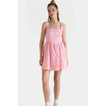 Dokuma Pamuklu Mini Elbise Belden Açılan Etekli Yazlık Mükemmel Uyum Seçkin Malzeme