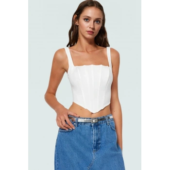 Dokuma Polyester Korse Bluz Fitted Kalıp Kolsuz Crop Şık Görünüm Seçkin Malzeme Konforlu Kesim